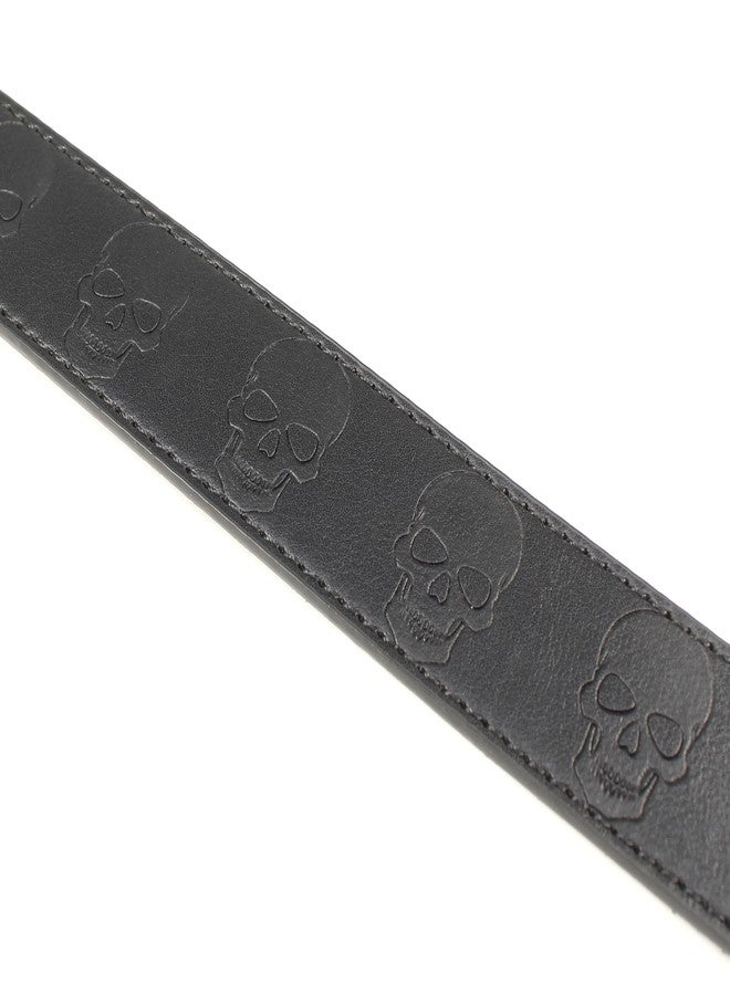 BC Belts حزام جلدي بتصميم جمجمة بدون مشبك، عرضه 1.5 بوصة، مزود بأزرار كبس - لون روك (أسود - مقاس كبير) - Image 5
